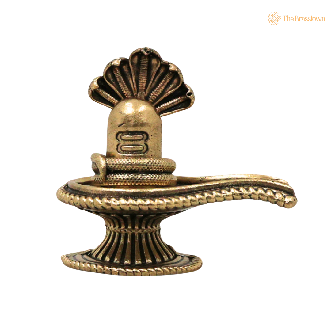 Brass Shivling with Panchnaag 2.5 Inch side view – antique finish detail