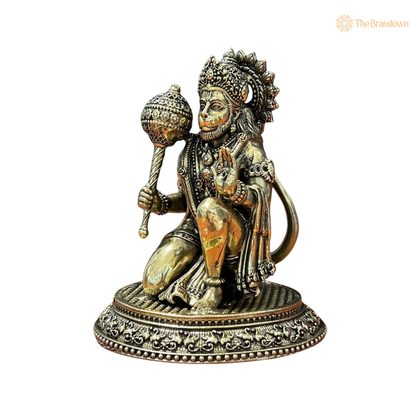 Brass Hanuman Idol 3.5 Inch side view – antique finish detail