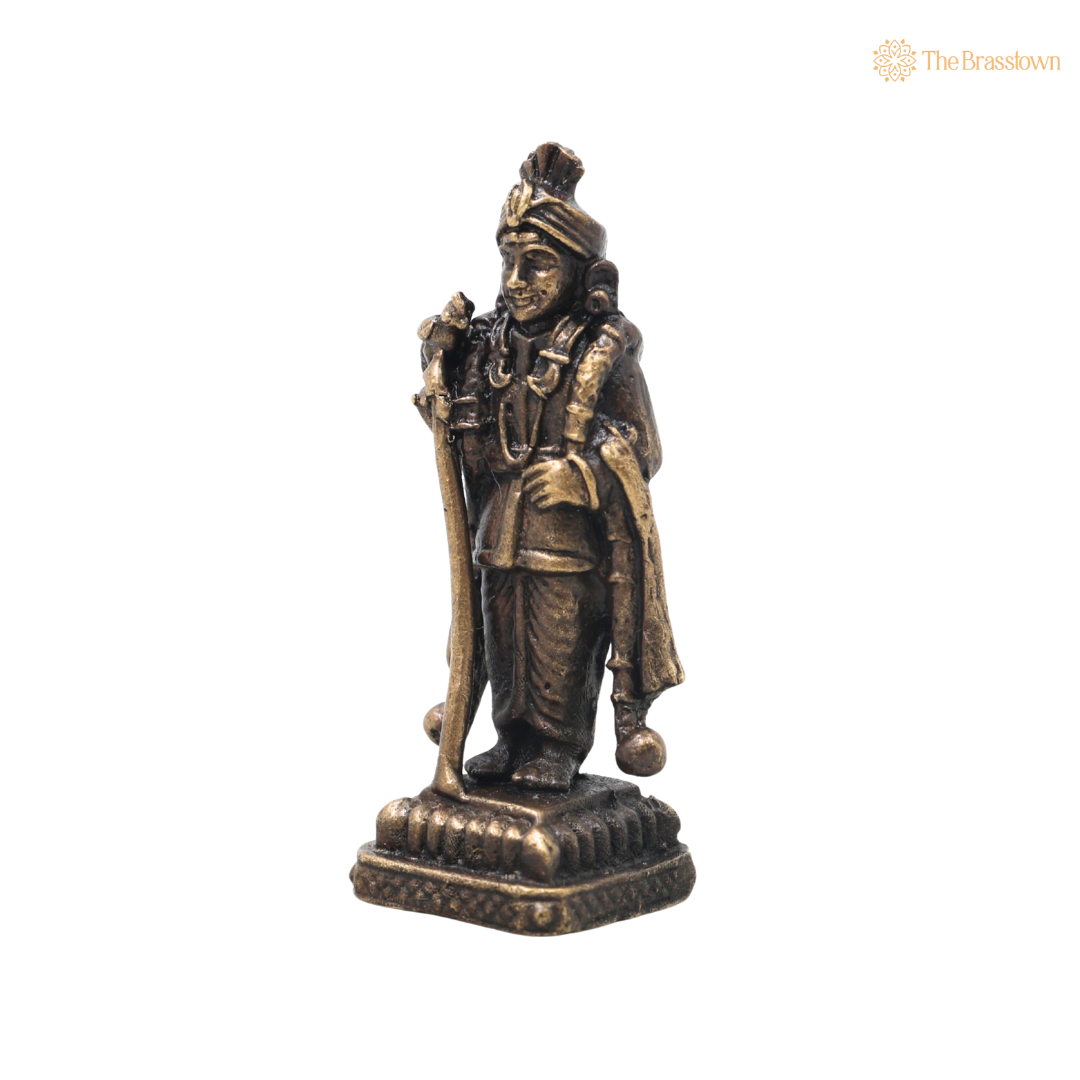 Brass Small Subramanya Murugan Kartikeya Idol – Handcrafted Subrahmanya Skanda Kumaraswamy Murti for Puja &amp; Home Mandir 2 Inch