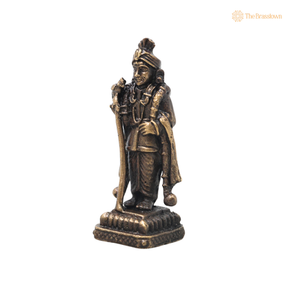 Brass Small Subramanya Murugan Kartikeya Idol – Handcrafted Subrahmanya Skanda Kumaraswamy Murti for Puja &amp; Home Mandir 2 Inch
