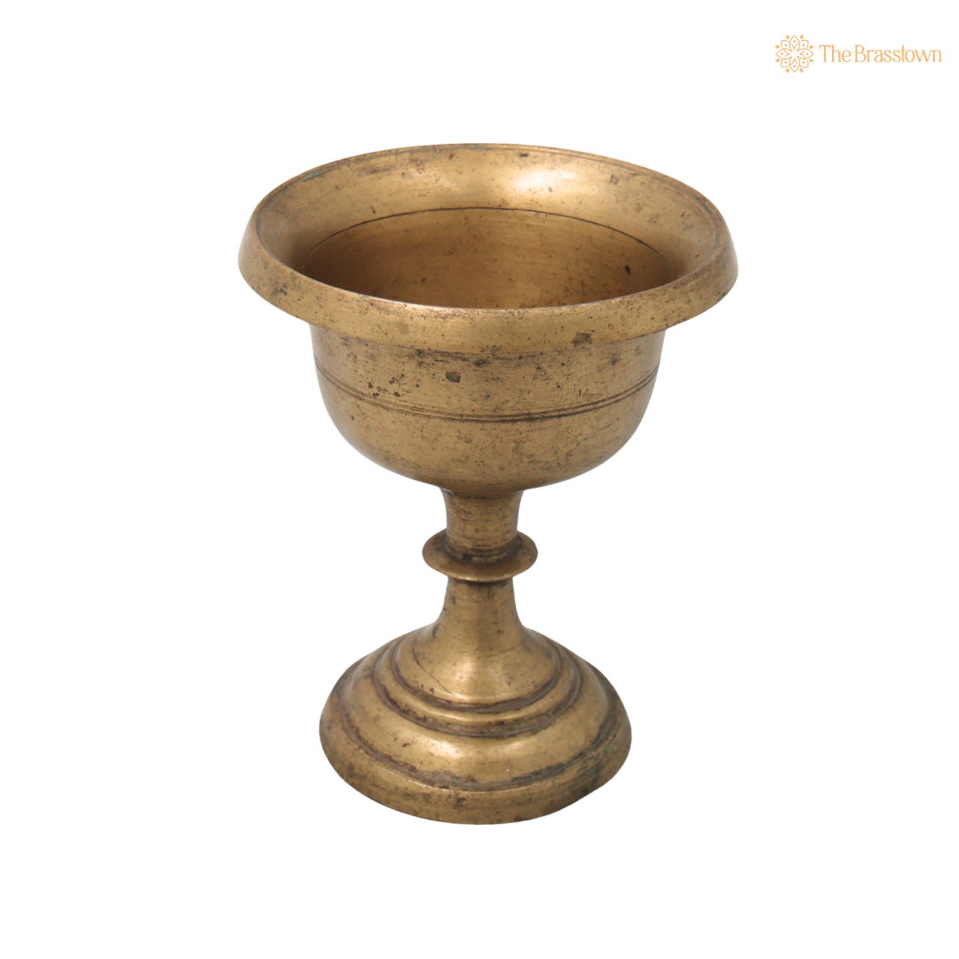 Vintage Brass Glass Pot Kalash for Pooja Temple - Handcrafted Traditional Pital Gangajali Kamandal for Ganga Jal, Hindu Rituals, Home Mandir &amp; Spiritual Gifting 4.5 Inch