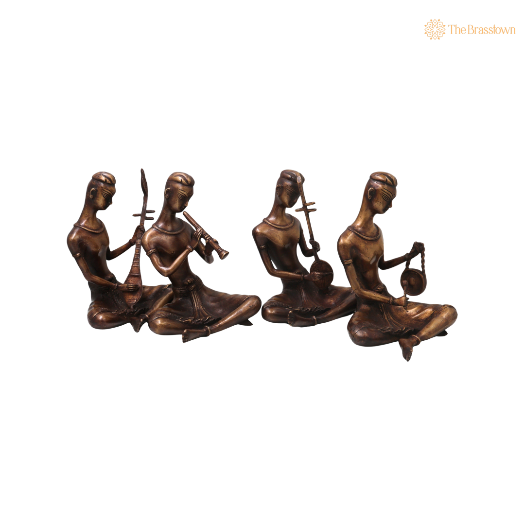Handcrafted Brass Musician Sculpture Set of 4 – Brass Musical Figurines Sculpture for Home Décor &amp; Luxury Gifting 7.5 Inch