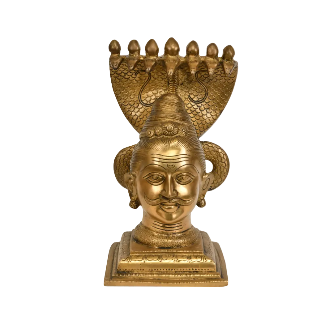 Handcrafted Brass Shiva Mukhlingam 9.5 Inch side view – antique finish detail