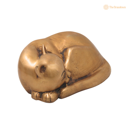 Handcrafted Brass Single Cat Idol – Handcrafted Cat Sculpture for Vastu, Home Décor, Pooja &amp; Luxury Gifting 3 Inch