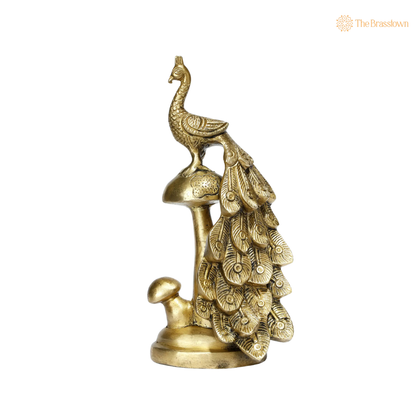 Antique Brass Peacock on Tree 8 Inch side view – antique finish detail