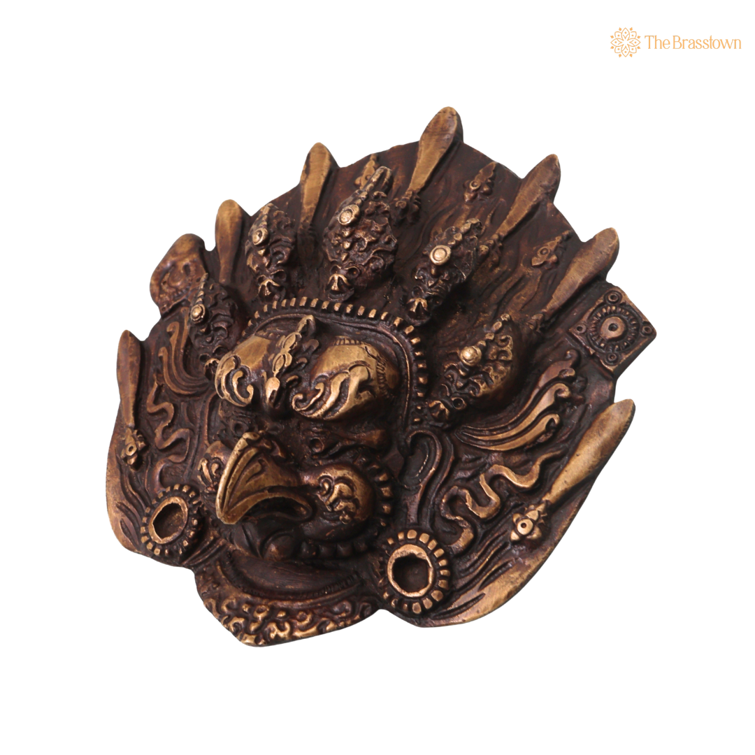 Brass Garuda Face Sculpture Wall Hanging – Handcrafted Vishnu Vahana Garuda Mask for Temple, Home Mandir, Spiritual Décor &amp; Gifting 5 Inch