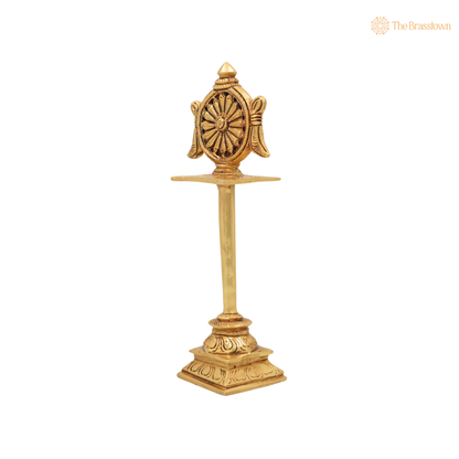 Brass Sudarshan Chakra Stand – Peetal Vishnu Symbol Balaji Sudarshan Chakra Figurine for Pooja, Home Temple &amp; Spiritual Décor 5 Inch
