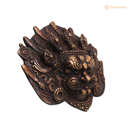 Brass Kala Bhairava Face Mask Wall Hanging – Traditional Bhairav Mukh Wall Décor for Pooja, Vastu, Temple &amp; Spiritual Gifting 5 Inch