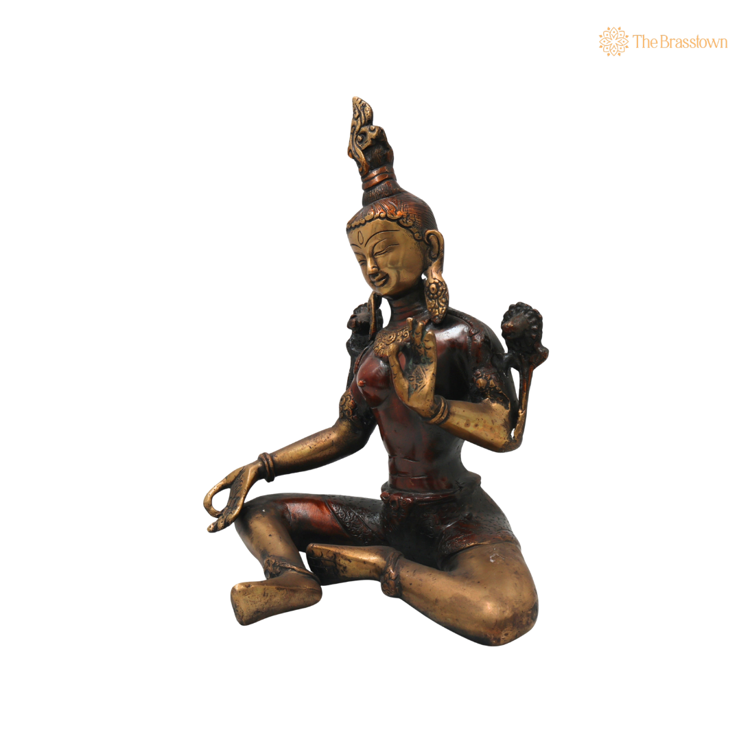 Brass Sitting Tara Devi Idol – Handcrafted Traditional Unique Style Tara Maa Murti for Pooja, Home Mandir, Spiritual Décor &amp; Gifting 11 Inch