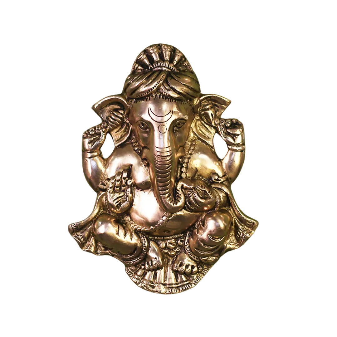 Handcrafted Brass Ganesha Face Wall 8.5 Inch side view – antique finish detail
