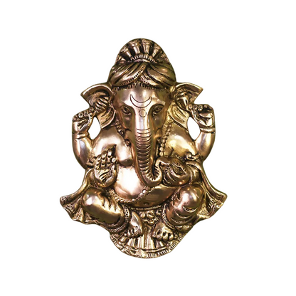 Handcrafted Brass Ganesha Face Wall 8.5 Inch side view – antique finish detail