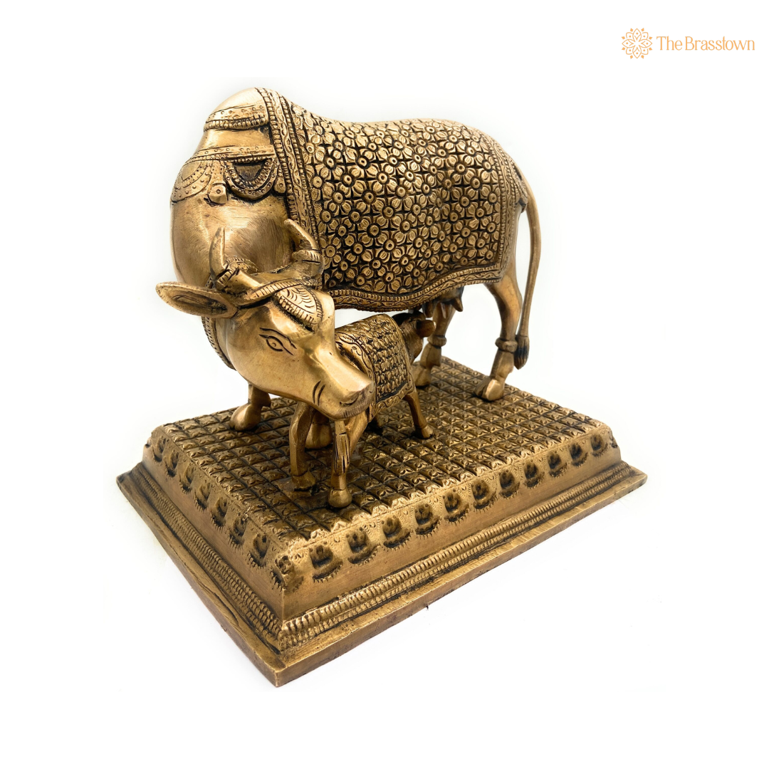 Elegant Brass Cow and Calf Statue 9  Inch