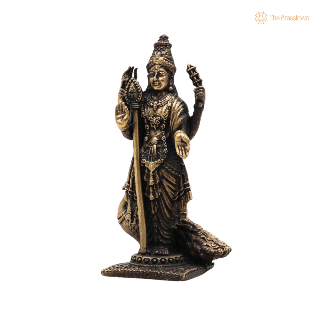 Brass Murugan Idol – Skanda / Subramanya / Kartikeya / Shanmukha Statue for Home Temple &amp; Pooja 3 Inch