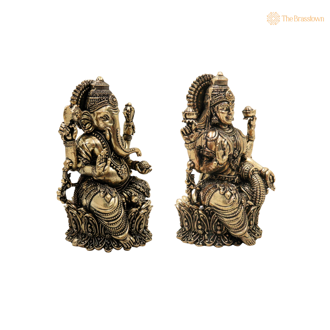 Handcrafted Brass Lakshmi Ganapati Idol 5 Inch – home mandir puja decor India