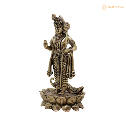 Brass Murugan Idol with Peacock 4 Inch side view – antique finish detail