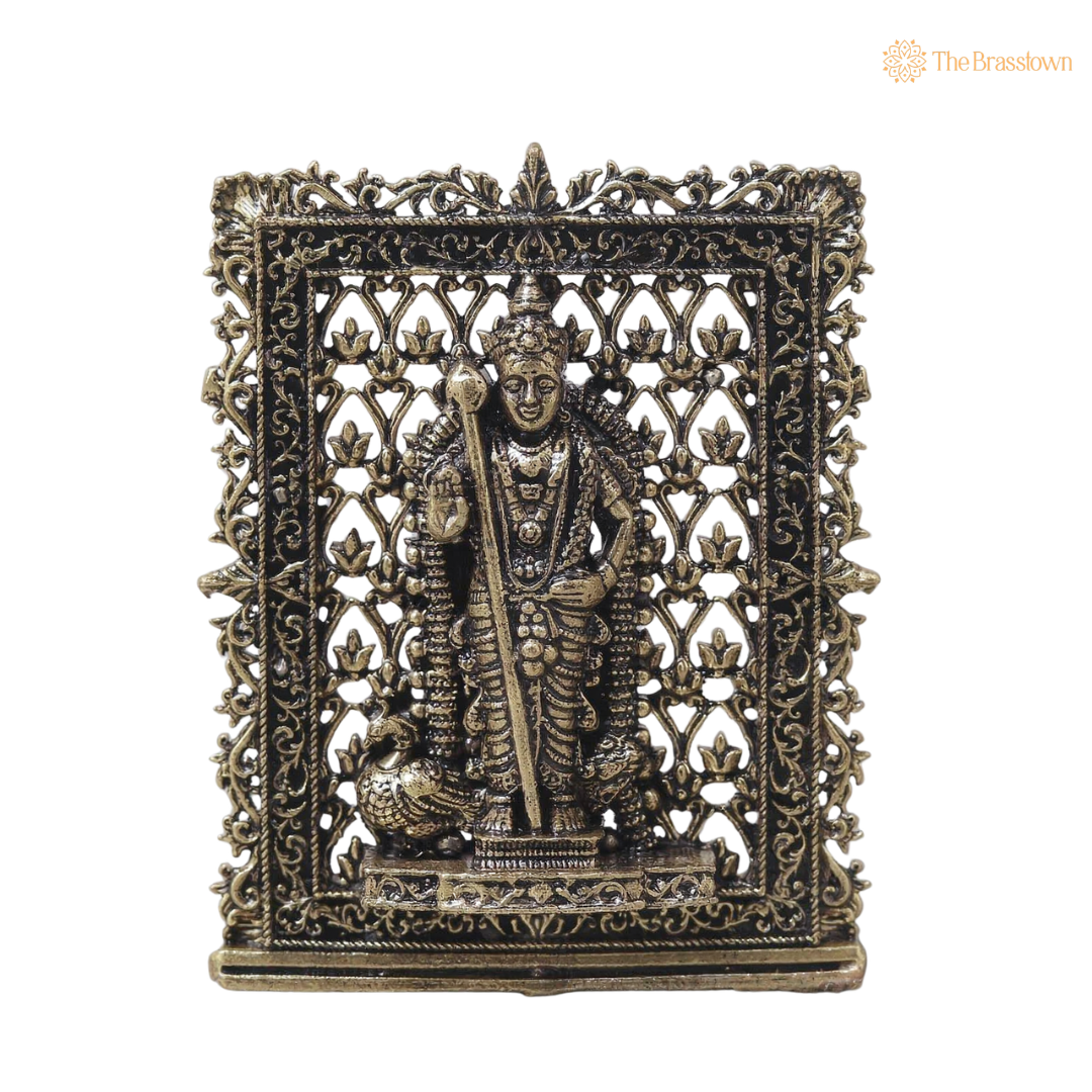 Brass Kartikeya (Murugan) Panel – Fine Handcrafted Lord Murugan Wall Plaque for Car Dashboard, Home Décor &amp; Spiritual Blessings 3 Inch