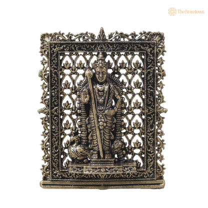Brass Kartikeya (Murugan) Panel – Fine Handcrafted Lord Murugan Wall Plaque for Car Dashboard, Home Décor &amp; Spiritual Blessings 3 Inch