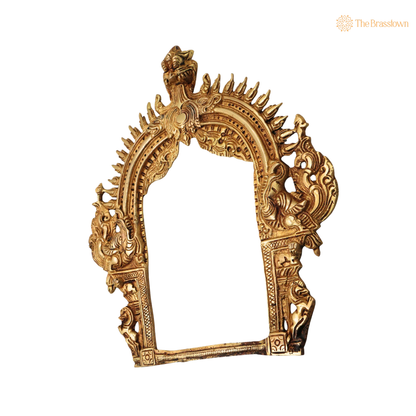 Brass Prabhavali Arch for Murti 12 Inch side view – antique finish detail