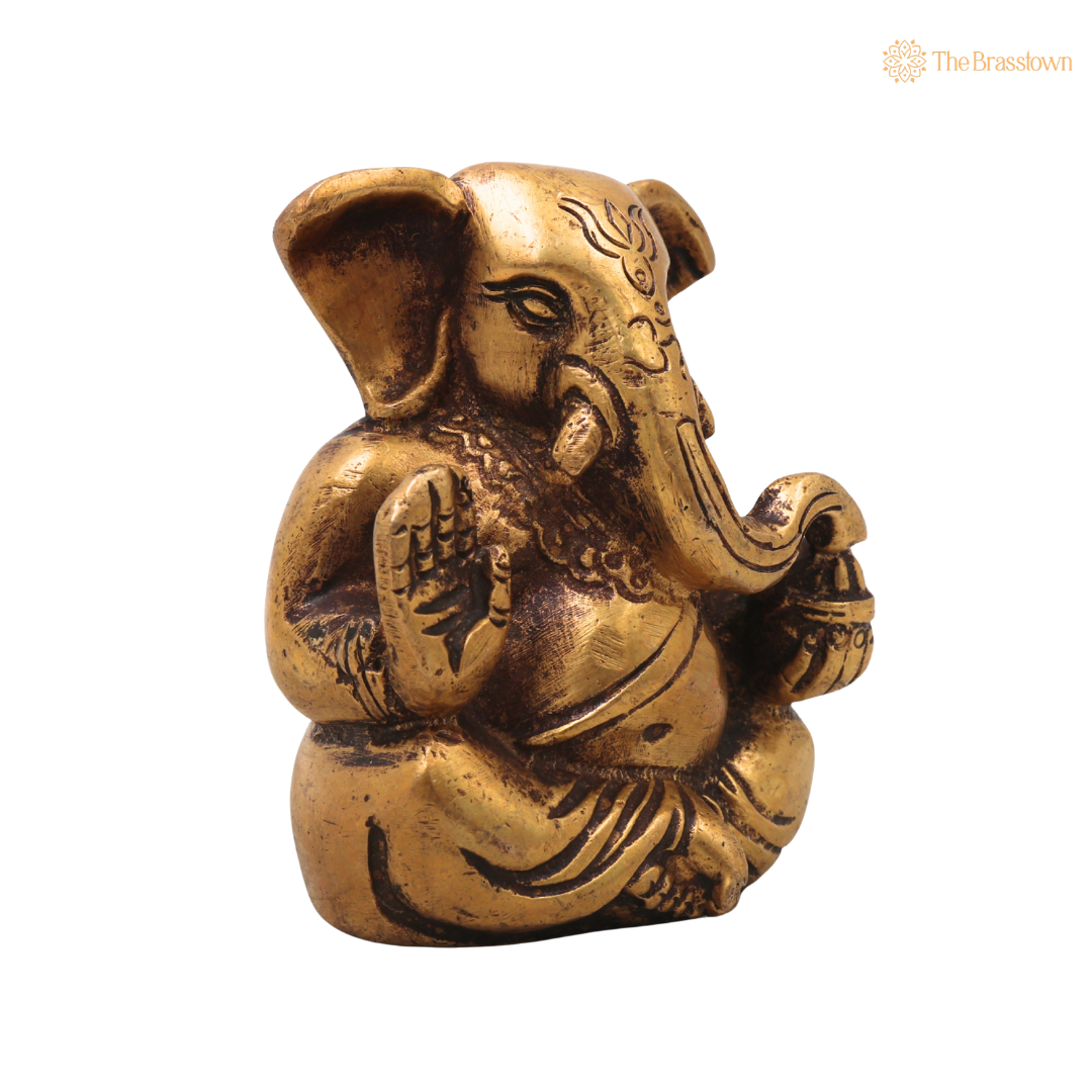 Handcrafted Traditional Brass Ganesha Ganapati Vinayaka Idol –Handcrafted Traditional Chola Style Ganapati Vinayaka Murti for Pooja, Home Mandir, Décor &amp; Gifting 3 Inch