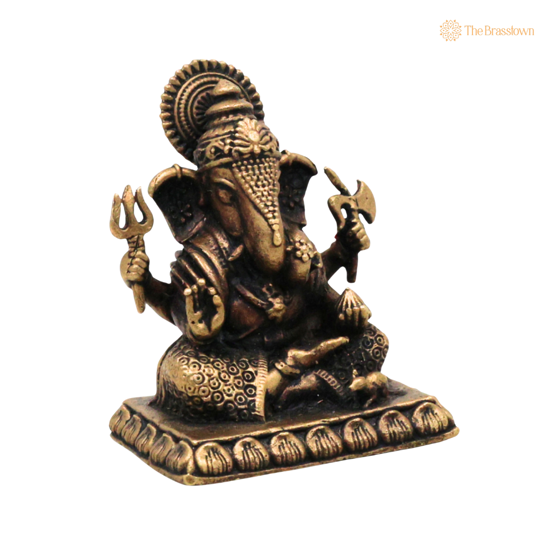 Brass Ganapati Murti 2 Inch side view – antique finish detail