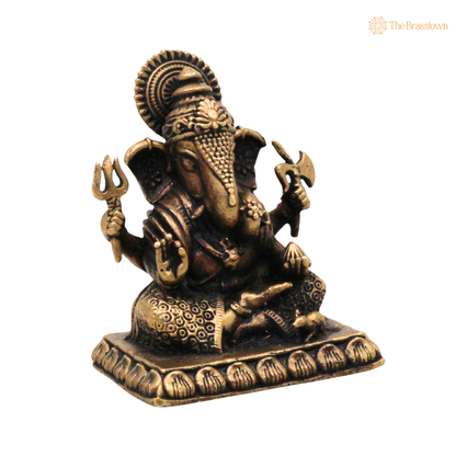 Brass Ganapati Murti 2 Inch side view – antique finish detail