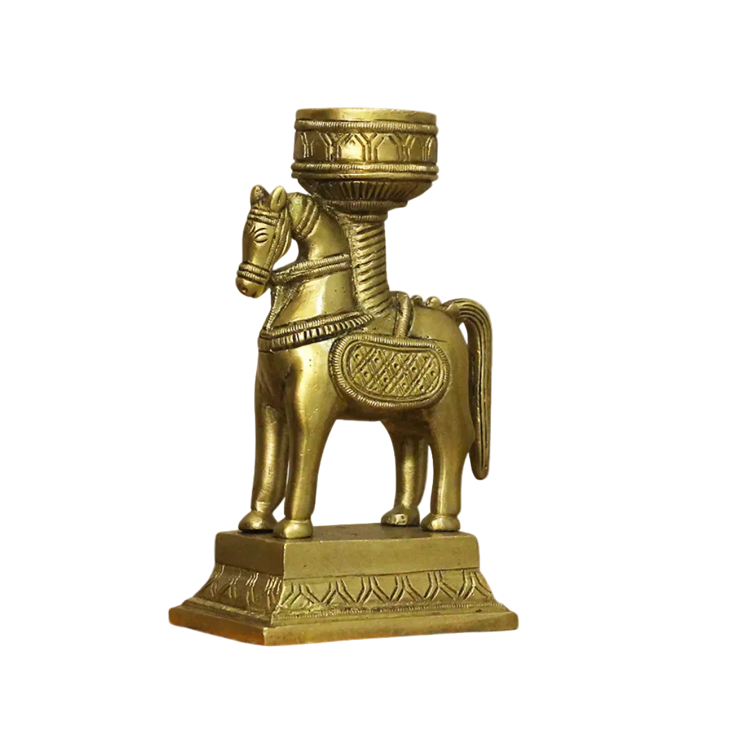 Handcrafted Brass Horse Candle Stand 5.5 Inch closeup – intricate craftsmanship