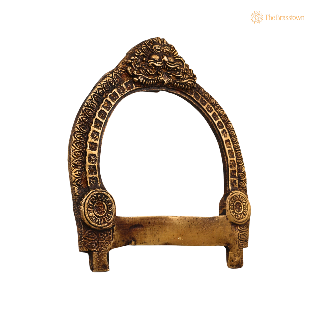 Brass Small Prabhavali Arch Frame 5.5 Inch side view – antique finish detail