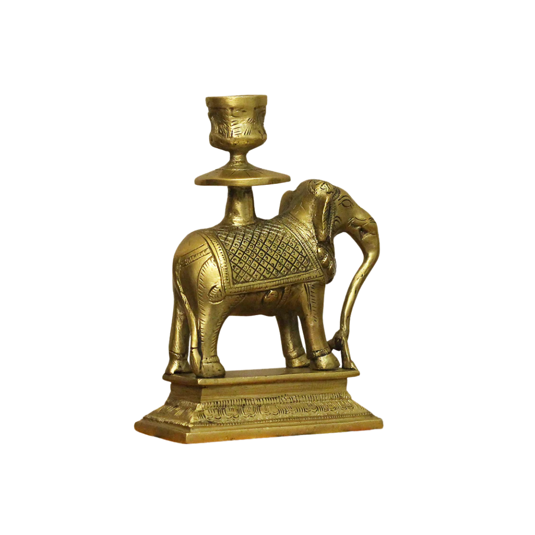Handcrafted Brass Yali Candle Stand 5.5 Inch side view – antique finish detail