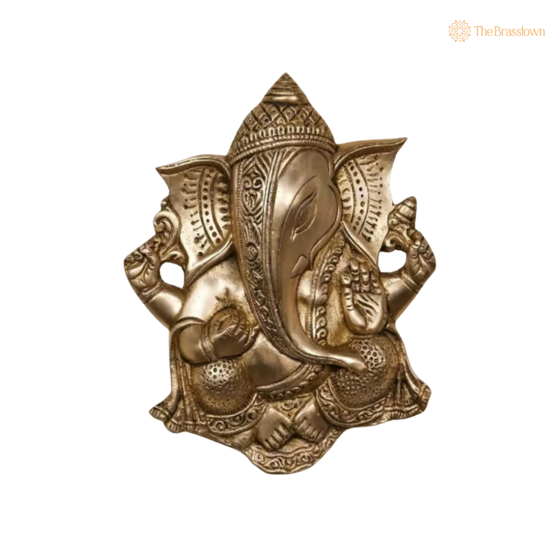 Blessing Ganesha Wall Hanging 9 Inch side view – antique finish detail