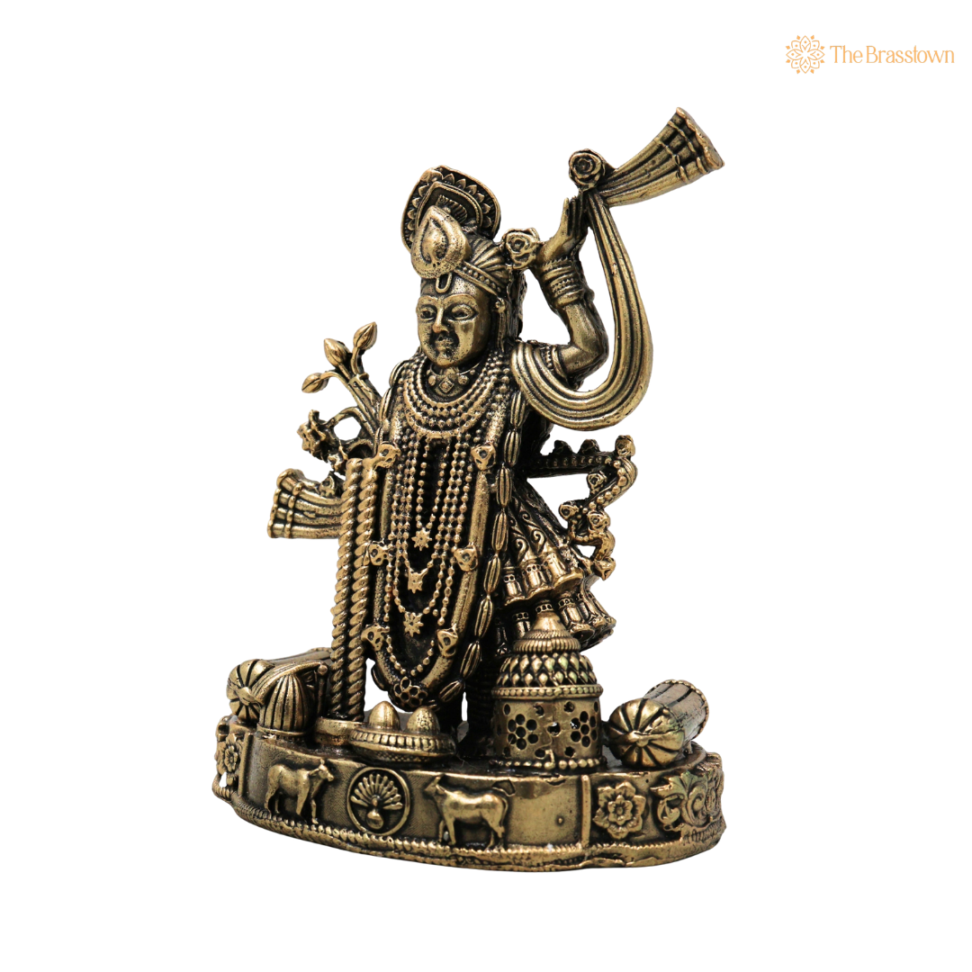 Traditional Brass Shrinath Ji Idol – Divine Brass Statue for Puja &amp; Home Mandir 4.5 Inch