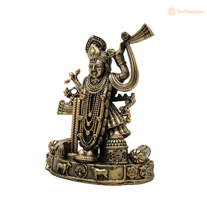 Traditional Brass Shrinath Ji Idol – Divine Brass Statue for Puja &amp; Home Mandir 4.5 Inch