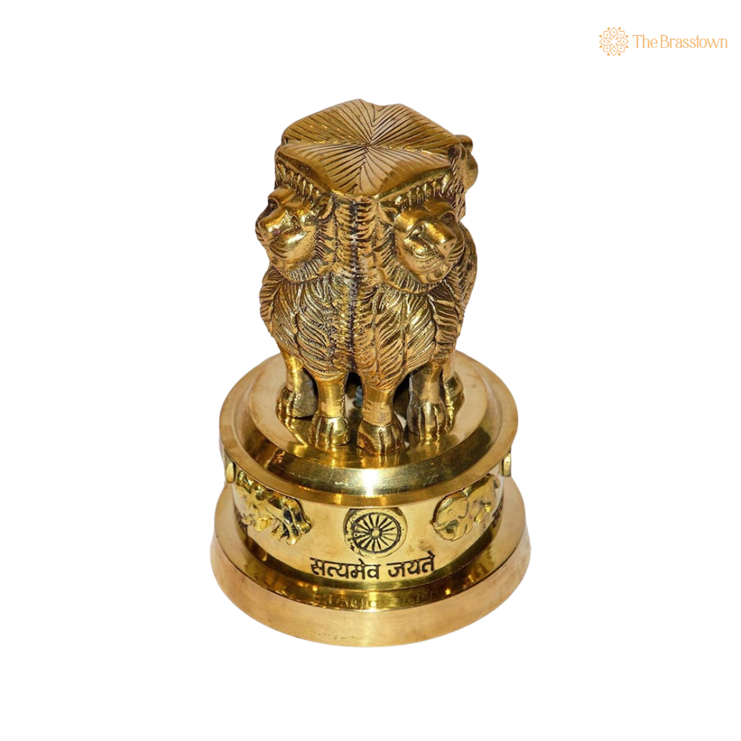 Brass Ashoka Stambh Memento 8 Inch side view – antique finish detail