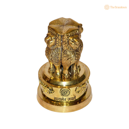 Brass Ashoka Stambh Memento 8 Inch side view – antique finish detail