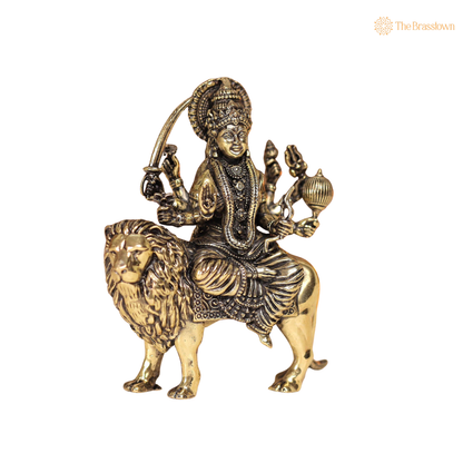 Brass Durga Idol 3 Inch side view – antique finish detail