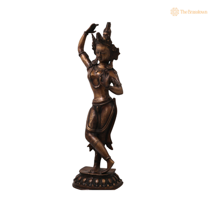 Brass Standing Tara Devi Idol – Handcrafted Traditional Chola Style Tara Maa Murti for Pooja, Home Mandir, Spiritual Décor &amp; Gifting 20.5 Inch