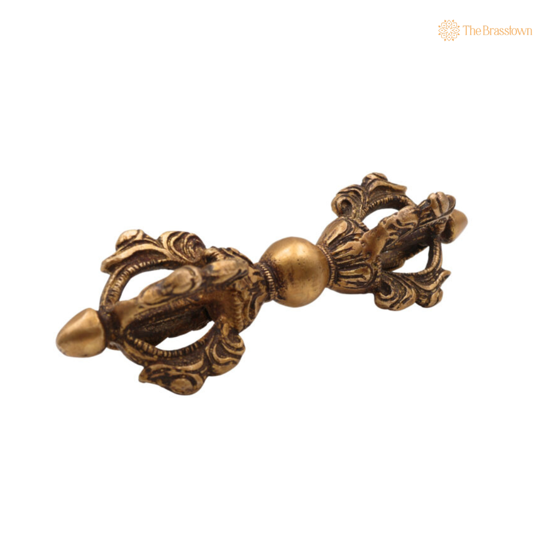Brass Dorje / Vajra Idol 5.5 Inch side view – antique finish detail