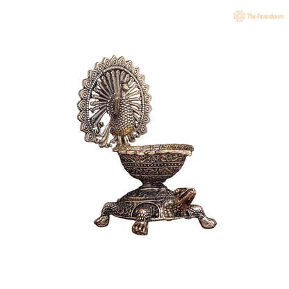 Brass Superfine Designer Peacock Diya 3.5 Inch side view – antique finish detail