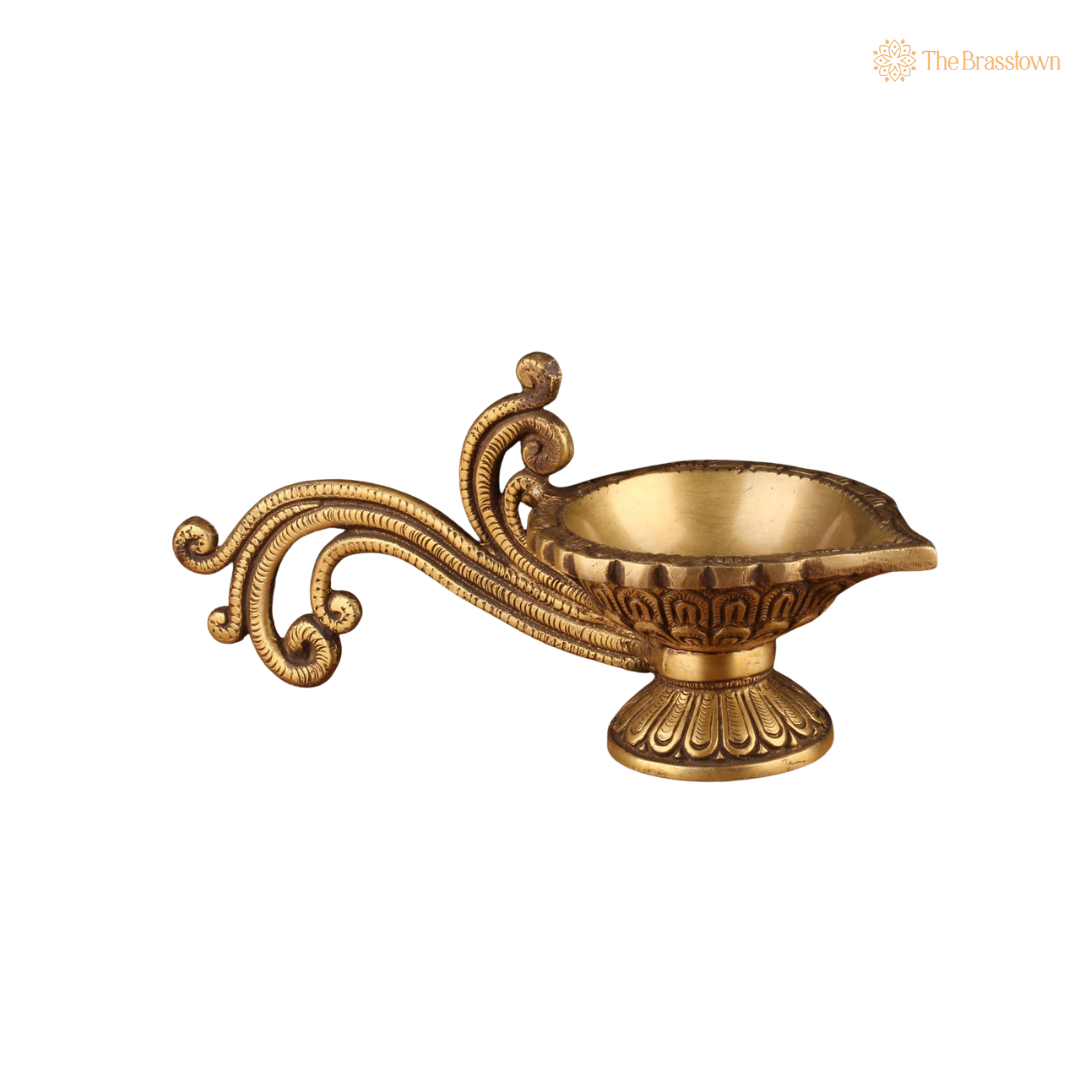 Brass Diya Oil Lamp with 9 Inch side view – antique finish detail