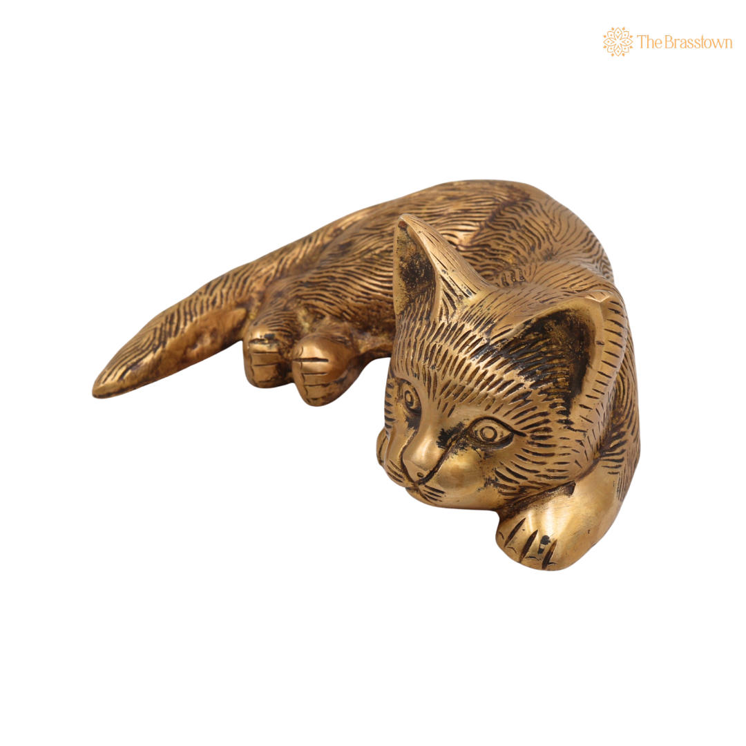 Handcrafted Brass Pital Billi Showpiece 8 Inch side view – antique finish detail
