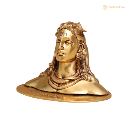 Brass Adiyogi Shiva Bust Statue 4 Inch closeup – intricate craftsmanship