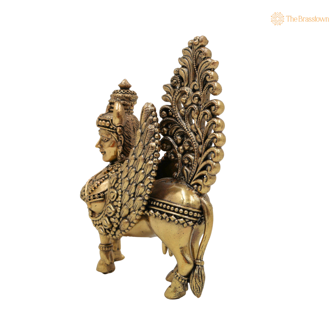 Brass Kamadhenu Cow Idol 4.5 Inch side view – antique finish detail