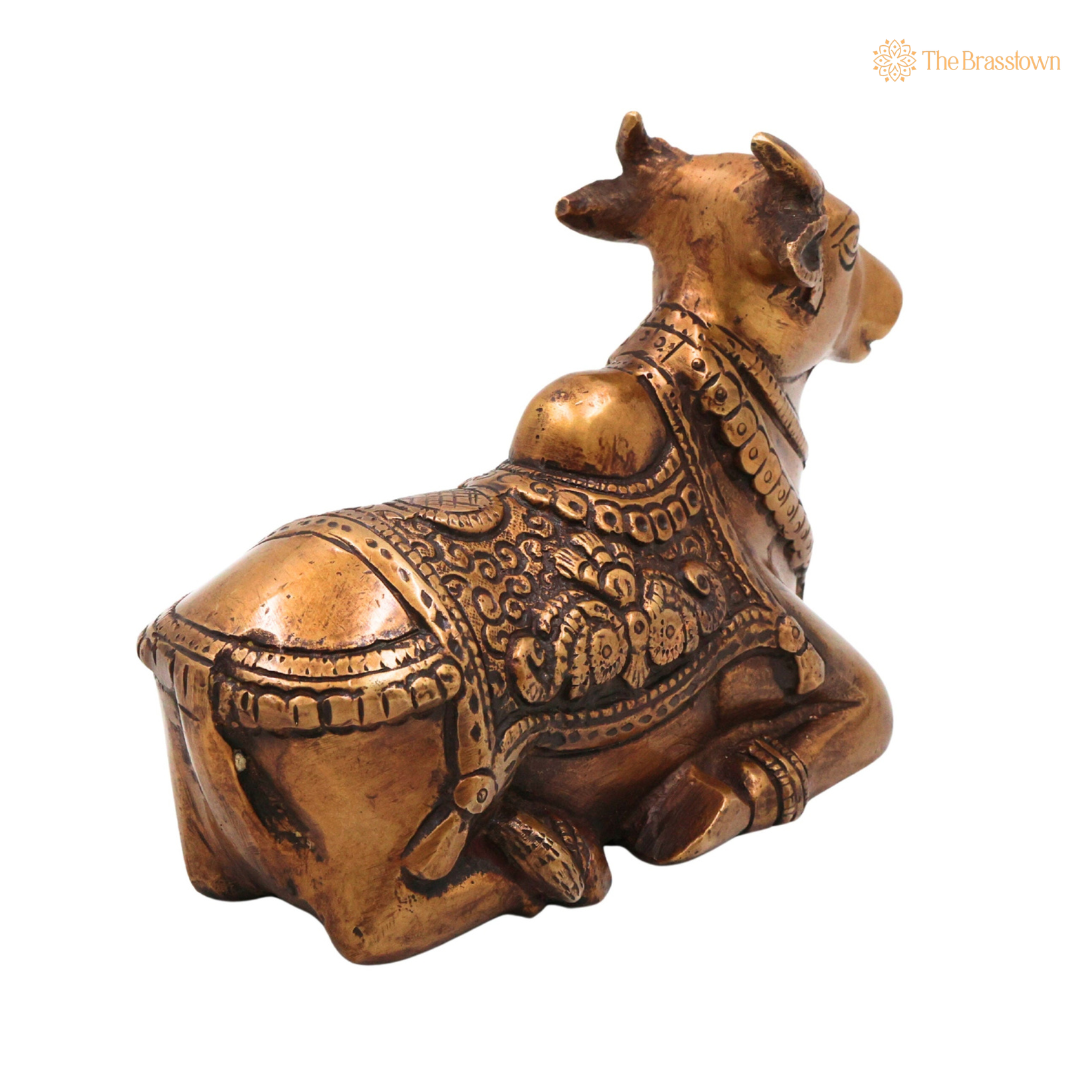 Brass Shiva’s Nandi Sculpture Idol 4.5 Inch side view – antique finish detail