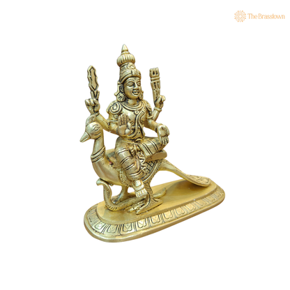 Brass Small Murugan Swamy Kartikeya 8 Inch side view – antique finish detail