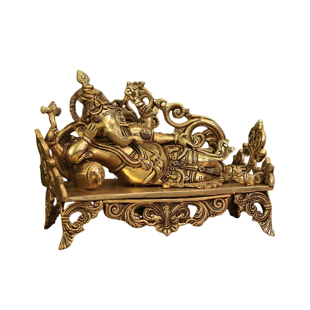 Handcrafted Brass Ganesh Idol 8.5 Inch side view – antique finish detail