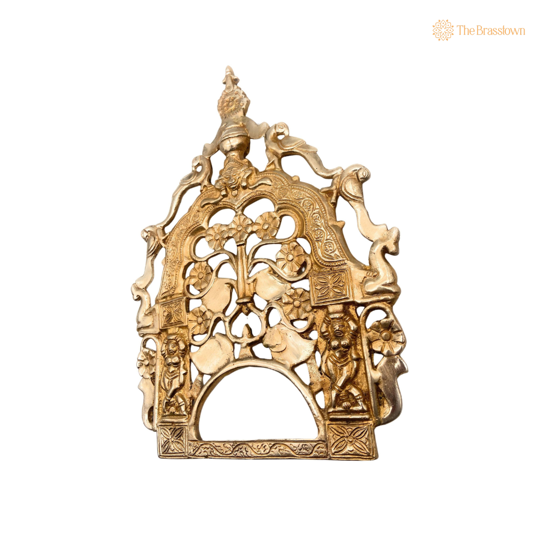 Intricately Crafted Antique Brass Temple Top Frame 14 Inch
