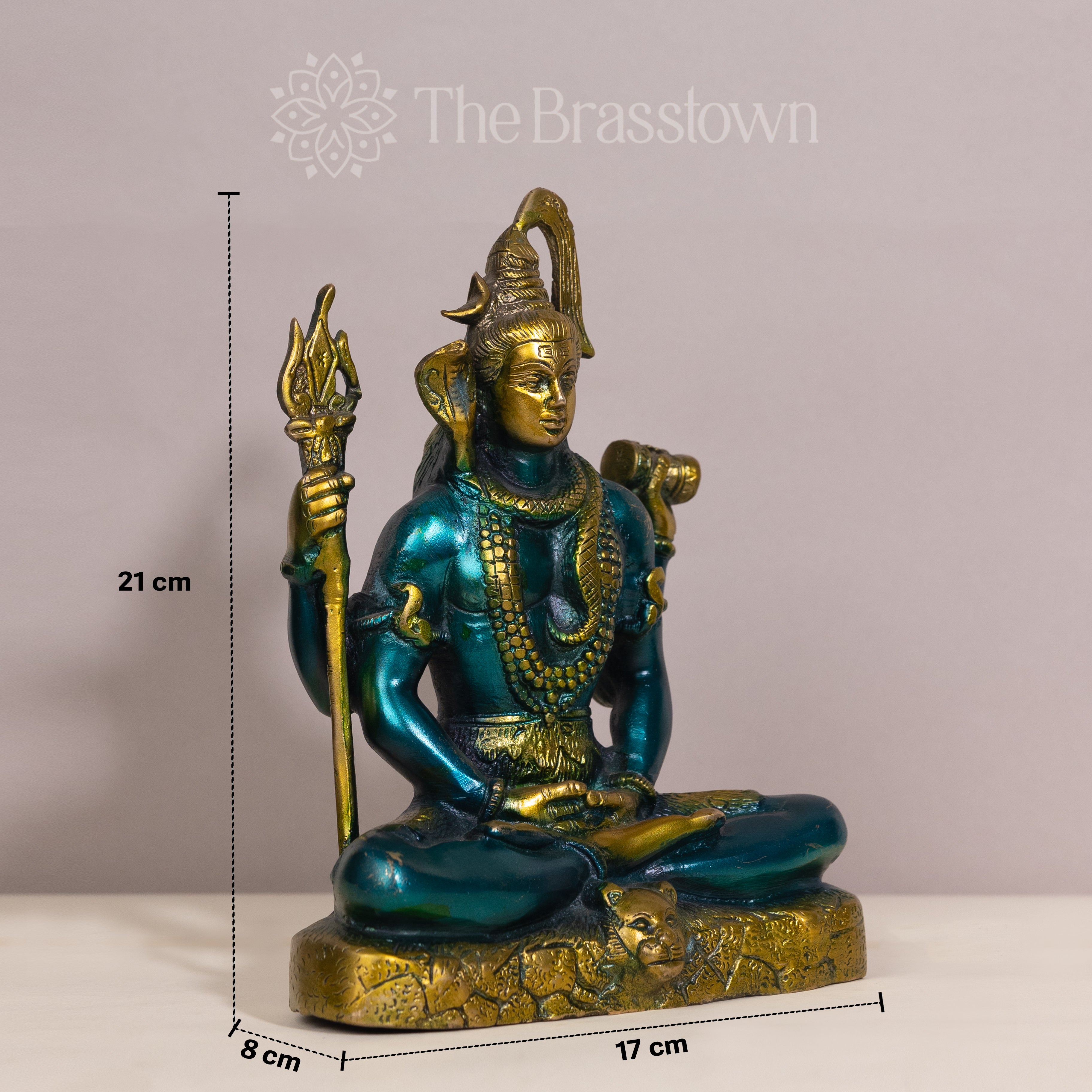 Brass Lord Shiva Statue in Blue and Gold