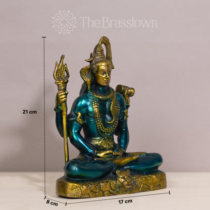 Brass Lord Shiva Statue in Blue and Gold