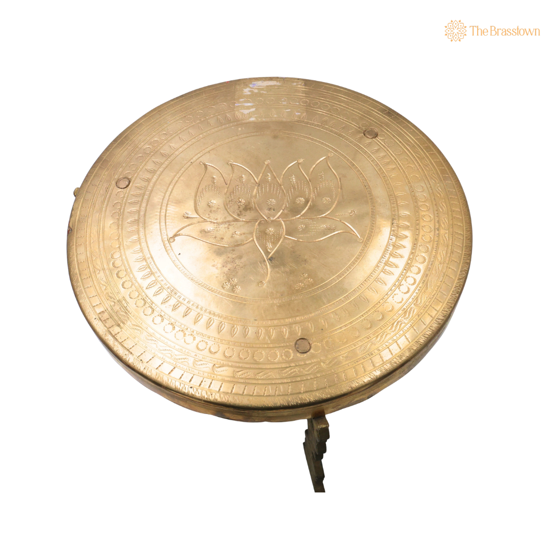 Round Lotus Brass Pooja Stand Chowki – Traditional Peetham Singhasan Circular Idol Display Base for God Idols, Diya, Urli &amp; Temple Décor 6.5 Inch