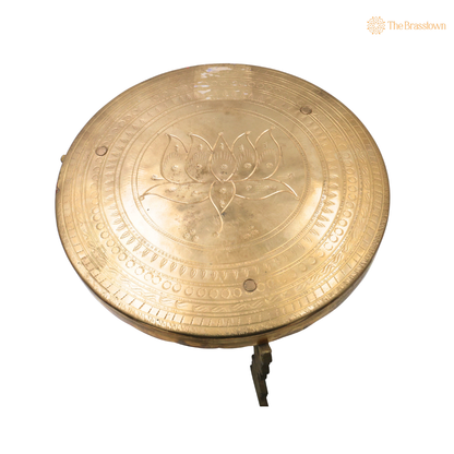 Round Lotus Brass Pooja Stand Chowki – Traditional Peetham Singhasan Circular Idol Display Base for God Idols, Diya, Urli &amp; Temple Décor 6.5 Inch