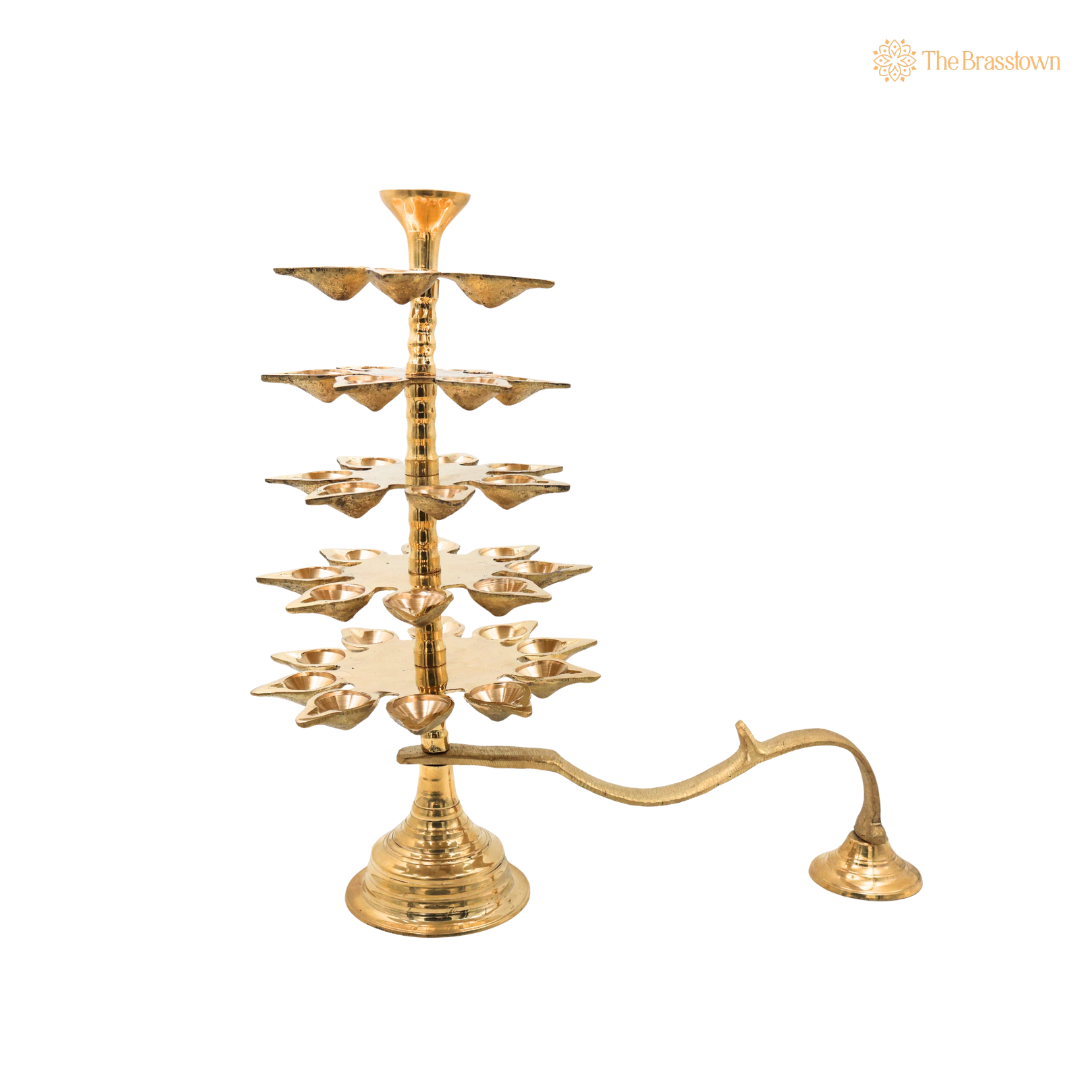 Brass 5 Layer Aarti Lamp – Traditional 5 Tier Deepam (Tripadi / Trishreni Deepam) for Home Mandir, Temple &amp; Festival Pooja Décor 14 Inch